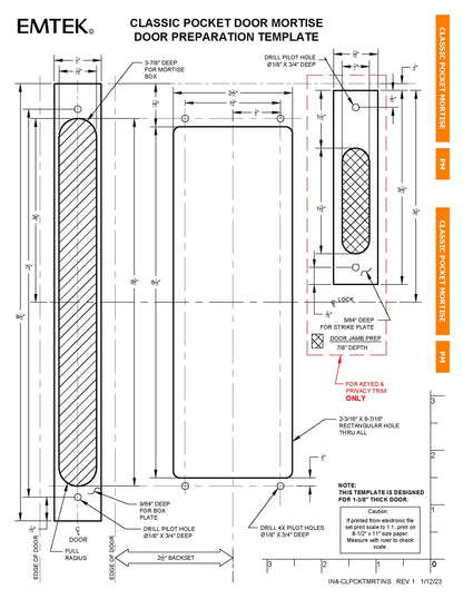 Emtek Classic Pocket Door Mortise Lock (2-3/16"x6-7/16")